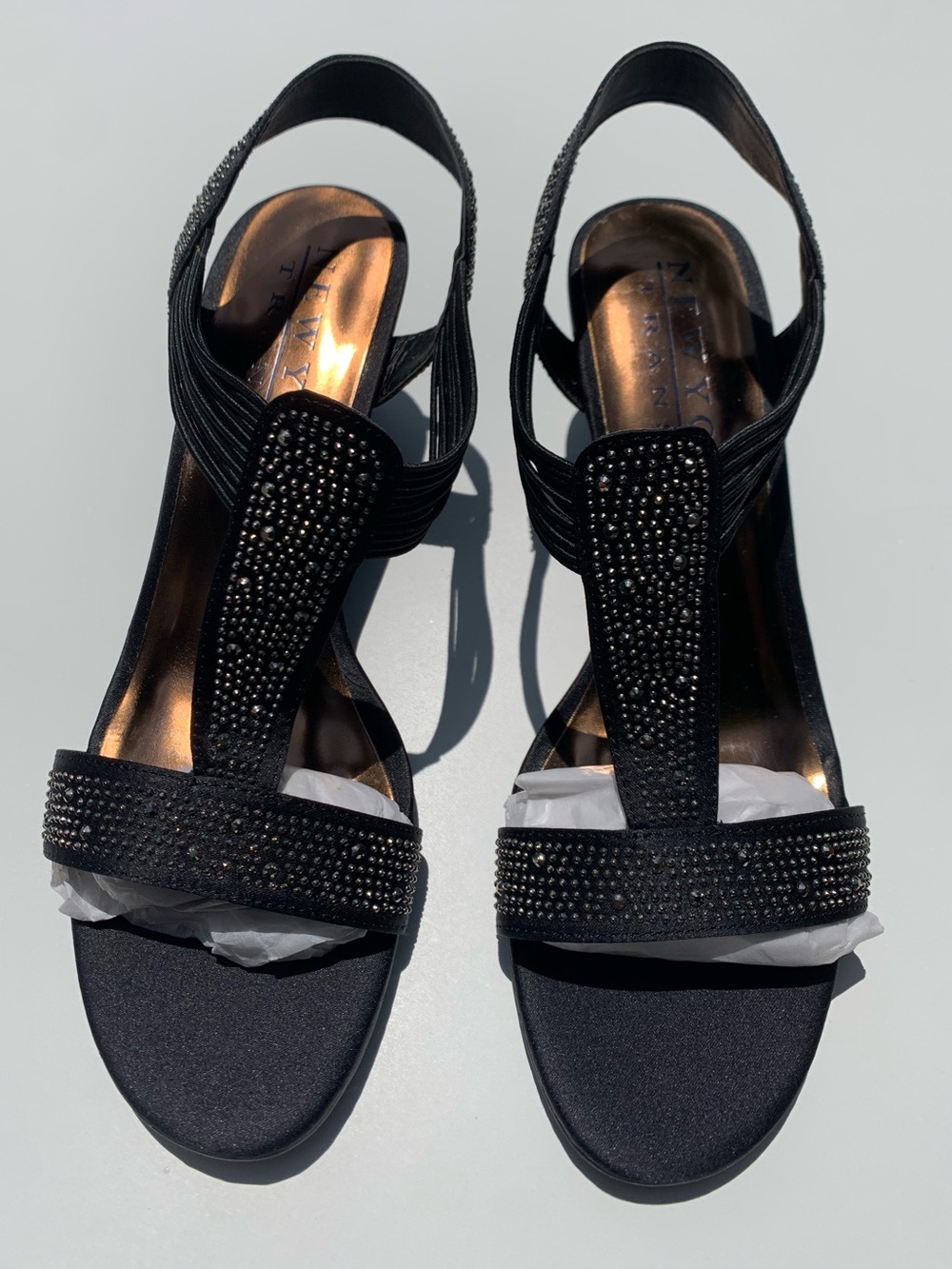 New York Transit Black studded T-Strap Slingback Heels